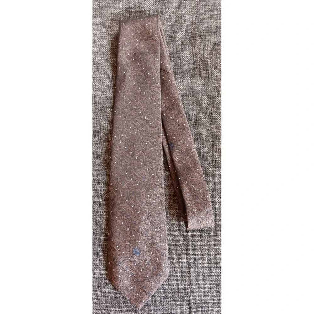 Tie 70s 80s 90s Y2K Mens Christian Dior Brown Polka Dots 3 Wide 56 Long